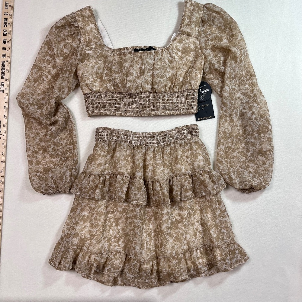 Japan Women's 2 Piece Cropped Top and Skirt Set Tan Size XS NWT
